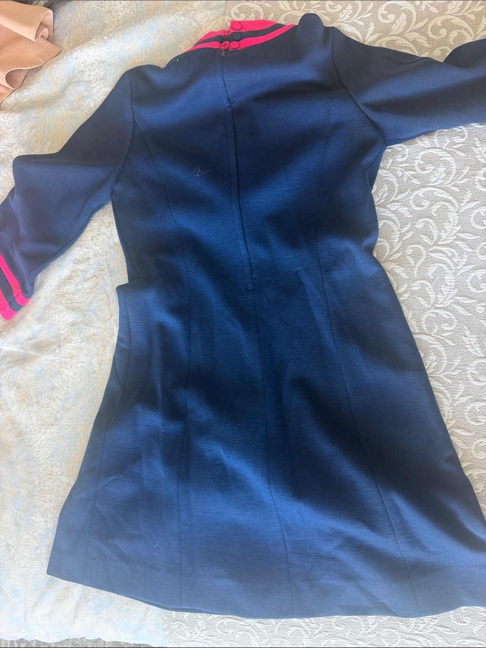 Navy Pea Coat with Pink Trim - Classic Tailored Style - Picture 5 of 6